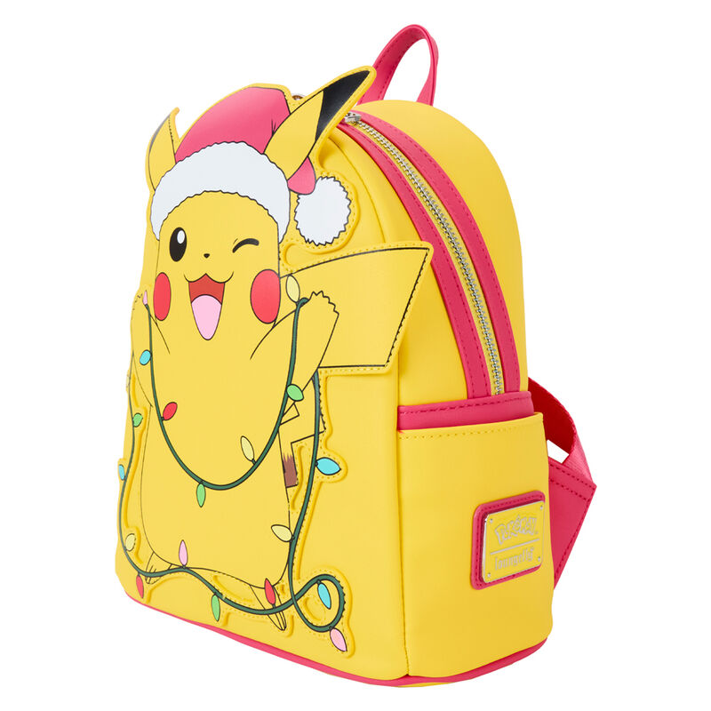 Mochila Loungefly de Pikachu con gorro navideño y luces de colores - 2