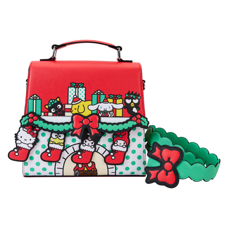 Bolso bandolera navideño de Hello Kitty Sanrio Loungefly con correa verde festoneada - 3
