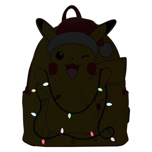Mochila Loungefly de Pikachu con gorro navideño y luces de colores - 3