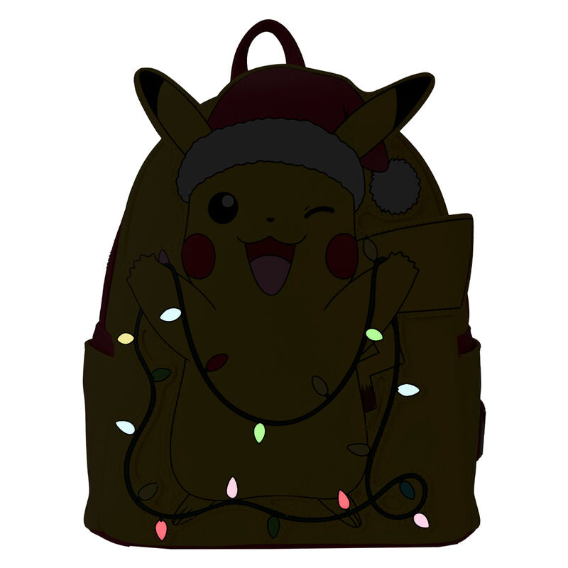 Mochila Loungefly de Pikachu con gorro navideño y luces de colores - 3