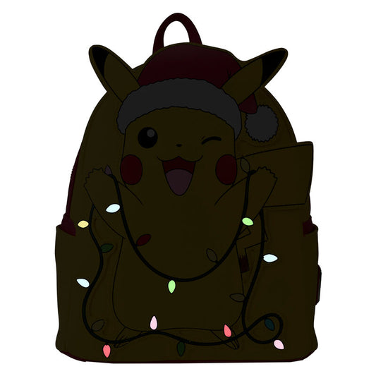 Mochila Loungefly de Pikachu con gorro navideño y luces de colores - 3