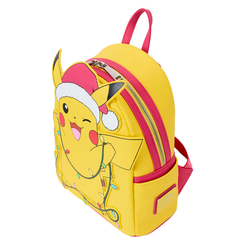 Mochila Loungefly de Pikachu con gorro navideño y luces de colores - 4