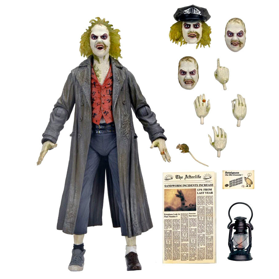 Figura NECA Ultimate de Beetlejuice Tour Guide con abrigo oscuro y camisa roja - 2