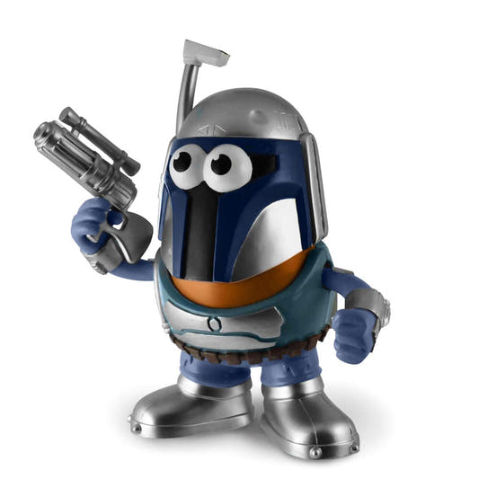 Figura Mr. Potato Jango Fett de Star Wars con armadura y bláster