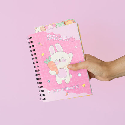 Cuaderno A5 rosa kawaii con espiral y conejo con zanahoria - 5