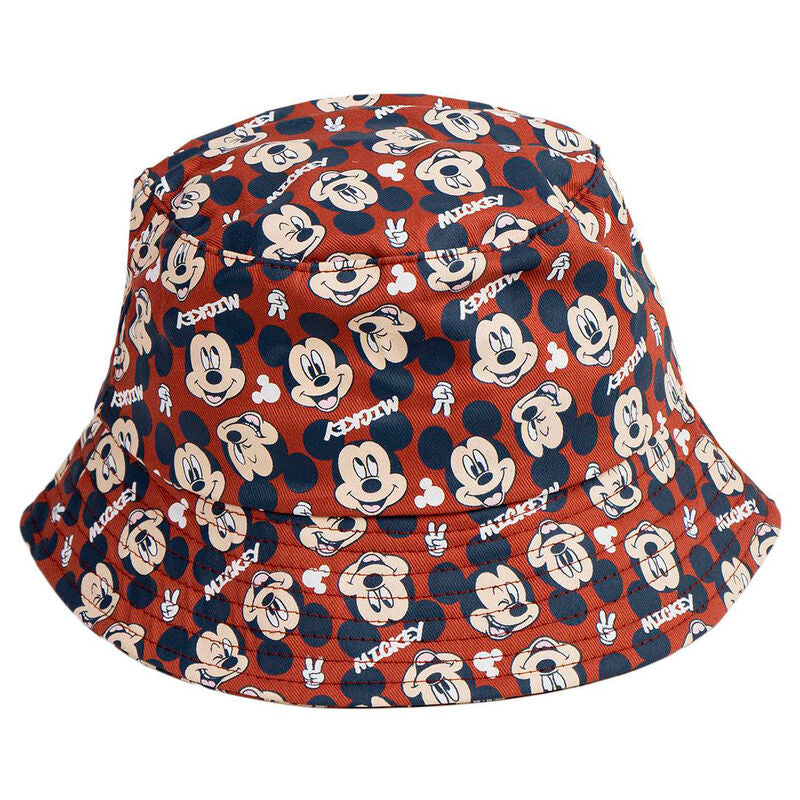 Gorro pescador de algodón con estampado de Mickey Disney en rojo y azul marino