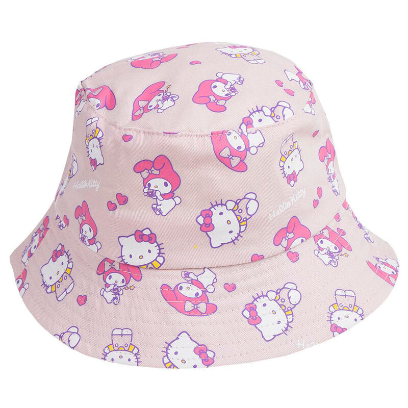 Gorro pescador rosa de algodón con estampado de Hello Kitty