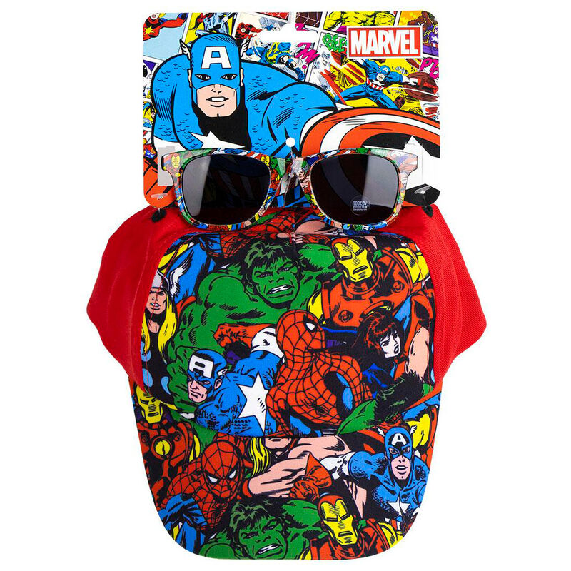 Set Marvel Los Vengadores con gorra estampada y gafas de sol