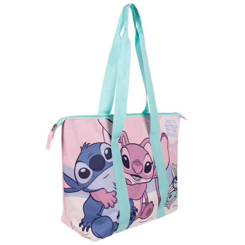 Bolsa de playa Disney de Stitch y Angel en rosa y turquesa