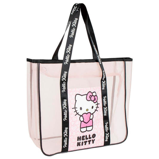 Bolsa de playa translúcida de Hello Kitty con asas negras
