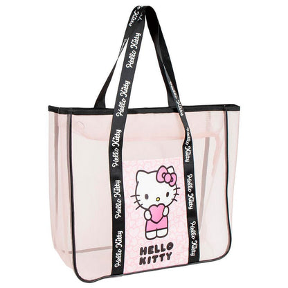 Bolsa de playa translúcida de Hello Kitty con asas negras