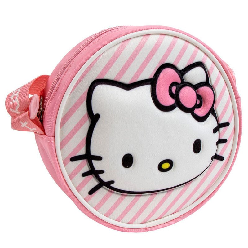 Bolso redondo rosa 3D de Hello Kitty con rayas blancas