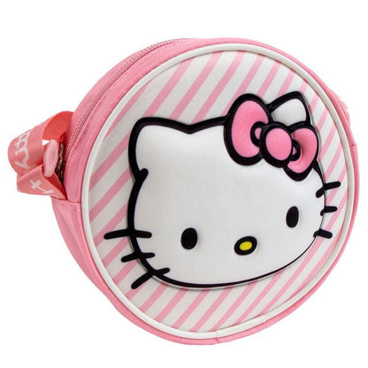Bolso redondo rosa 3D de Hello Kitty con rayas blancas