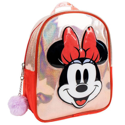 Mochila iridiscente de Minnie Disney con pompón lila