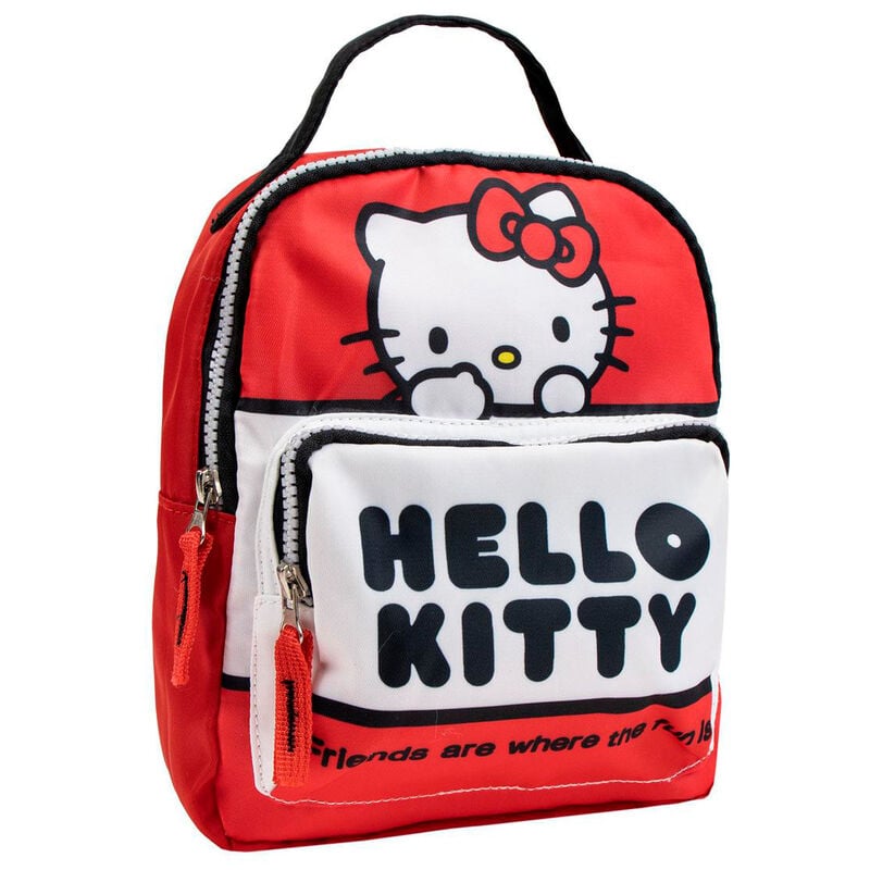 Mochila Hello Kitty CERDÁ roja y blanca con bolsillo frontal