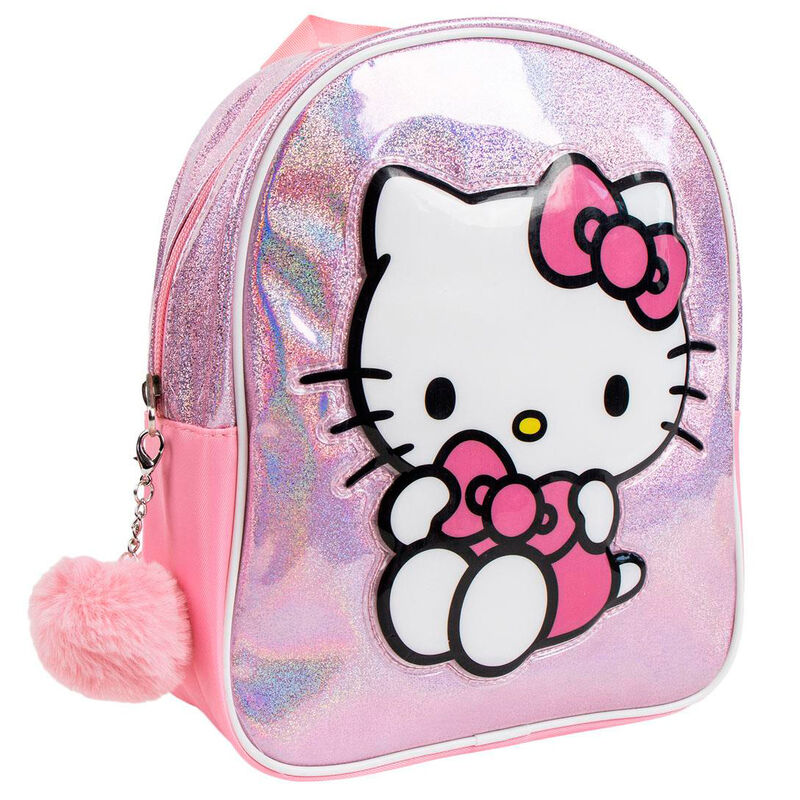 Mochila rosa brillante de Hello Kitty con pompón decorativo - 3
