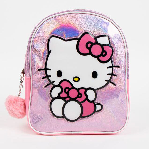 Mochila rosa brillante de Hello Kitty con pompón decorativo - 4