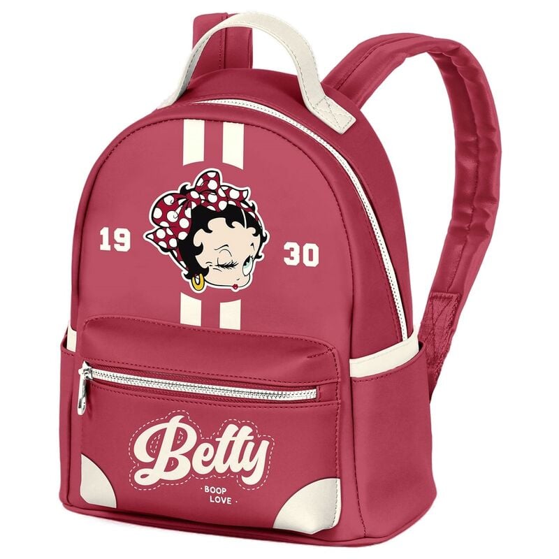Mochila burdeos de Betty Boop con detalles crema y bolsillo frontal