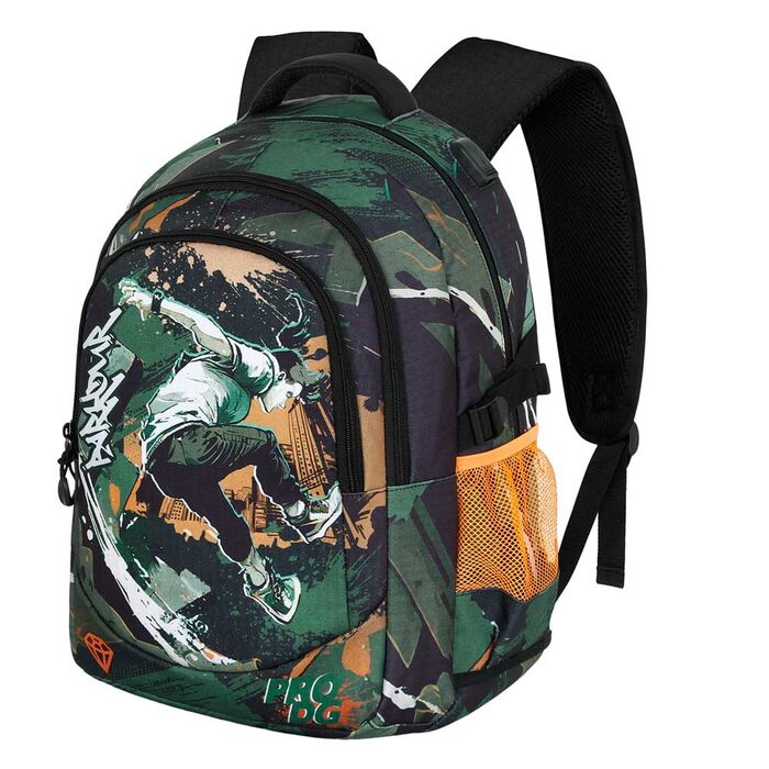 Mochila Running Diamond PRO DG verde y negra con diseño de patinador - 3