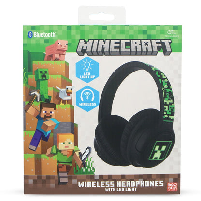 Auriculares inalámbricos Minecraft negros con detalles pixelados verdes y LED - 2