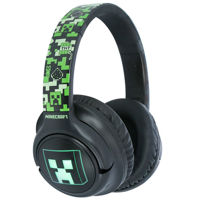 Auriculares inalámbricos Minecraft negros con detalles pixelados verdes y LED - 7