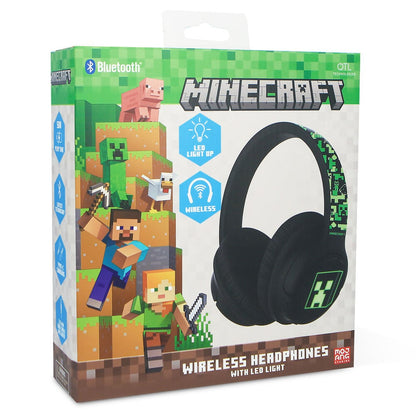 Auriculares inalámbricos Minecraft negros con detalles pixelados verdes y LED - 9