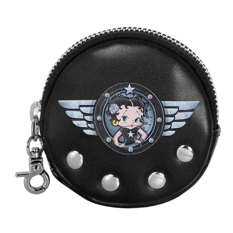 Monedero negro Love de Betty Boop con alas y enganche metálico