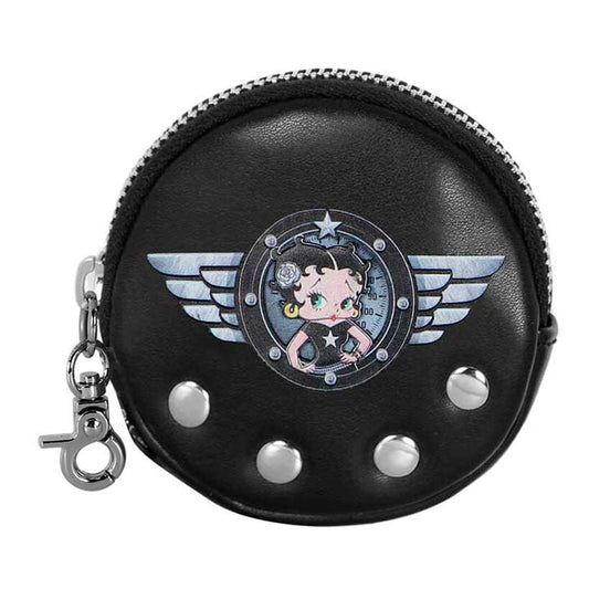 Monedero negro Love de Betty Boop con alas y enganche metálico