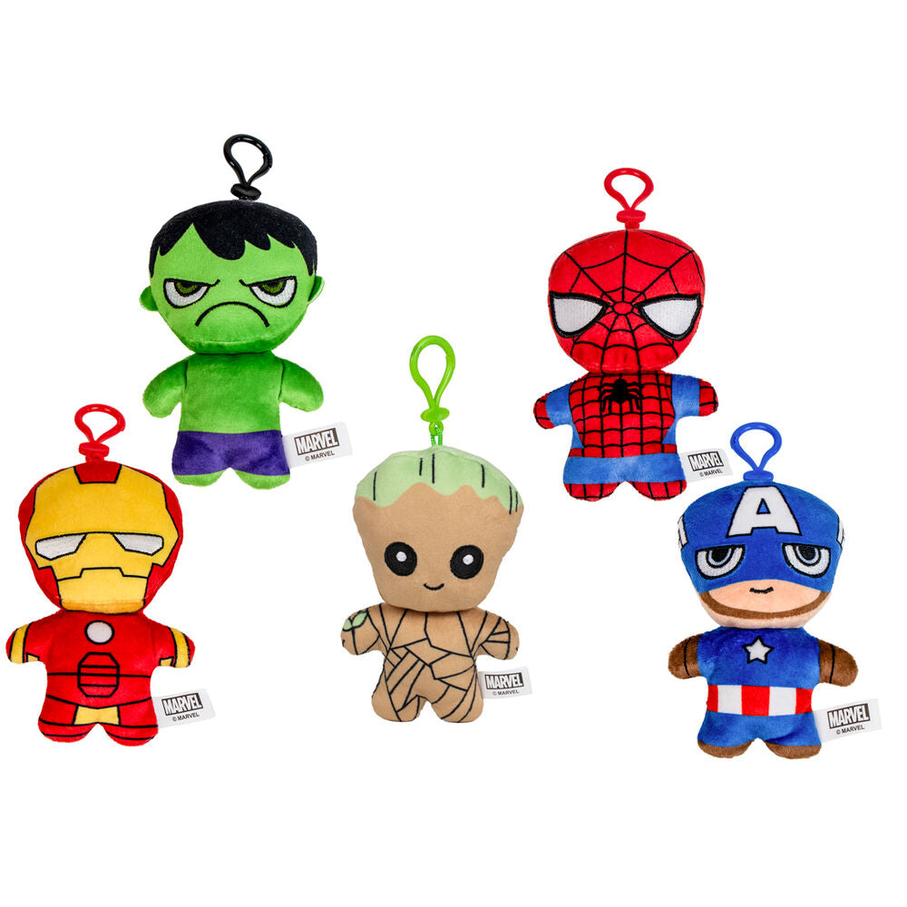 Llaveros de peluche Marvel de 13 cm con diseños de Spider-Man, Hulk, Iron Man, Groot y Capitán América