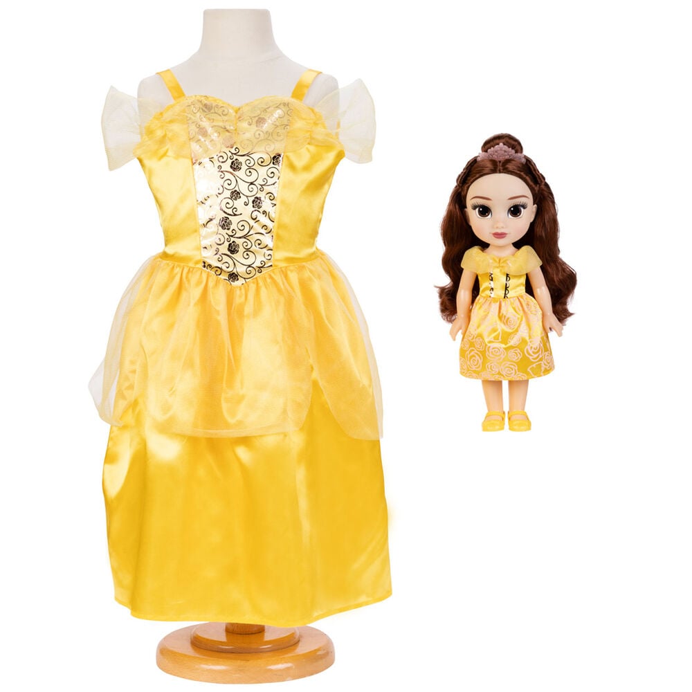 Muñeca Bella Disney de 38 cm con vestido amarillo y disfraz a juego