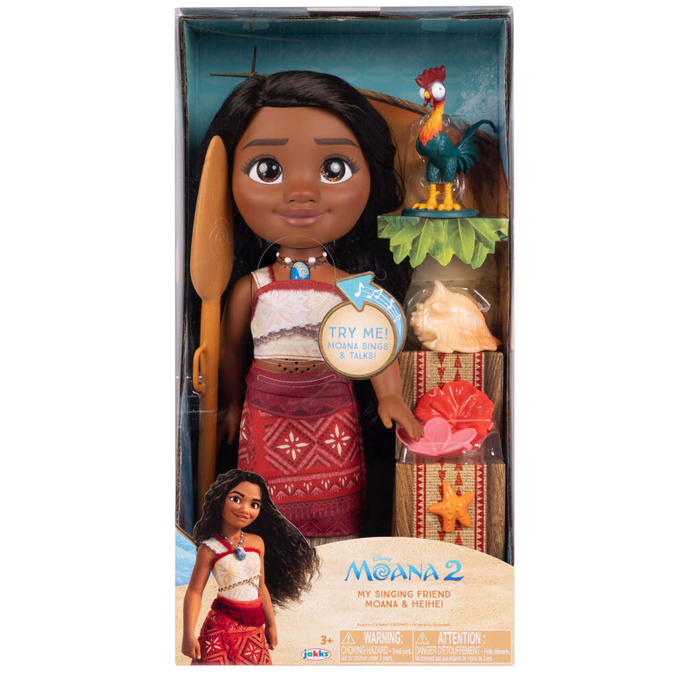 Muñeca Vaiana Moana 2 Disney de 38 cm con figura de Hei Hei y accesorios
