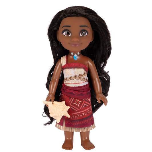 Muñeca Vaiana de Moana 2 Disney con vestido rojo y accesorio