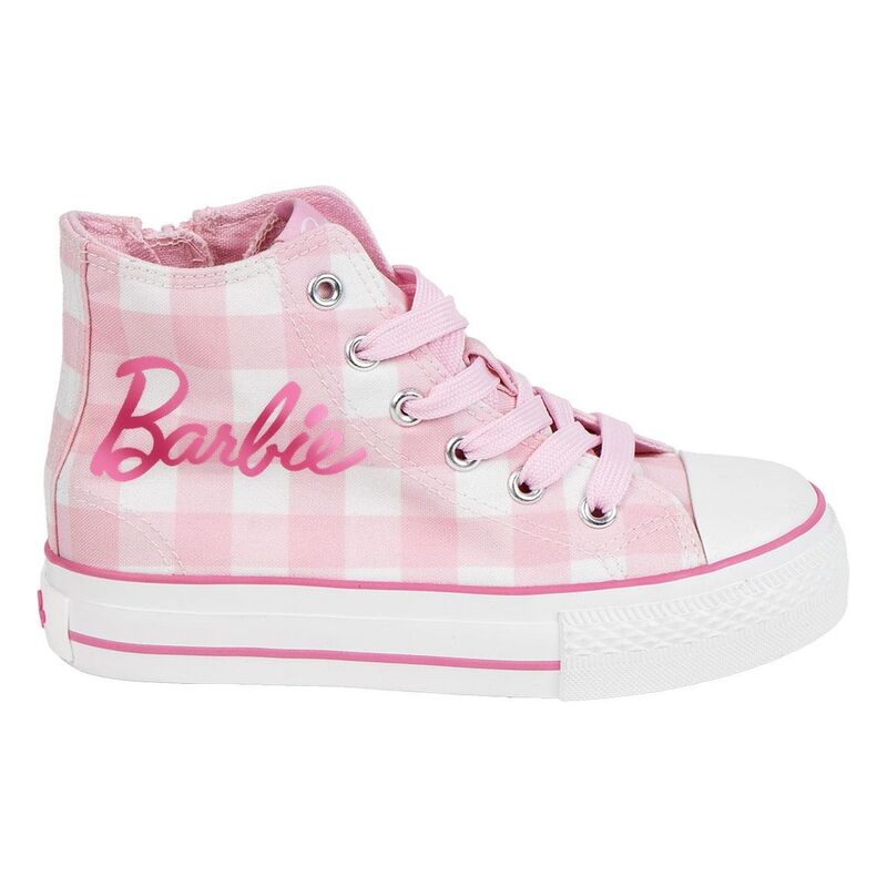 Zapatilla Barbie de caña alta en loneta rosa y blanca