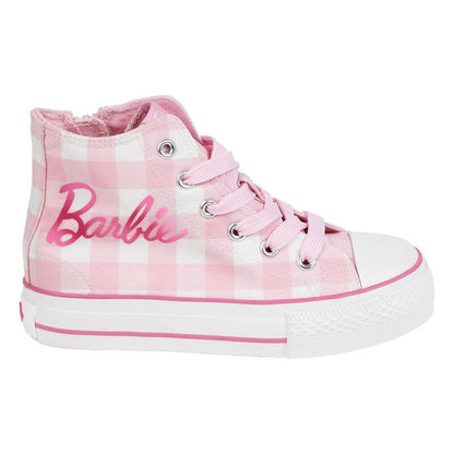 Zapatilla Barbie de caña alta en loneta rosa y blanca