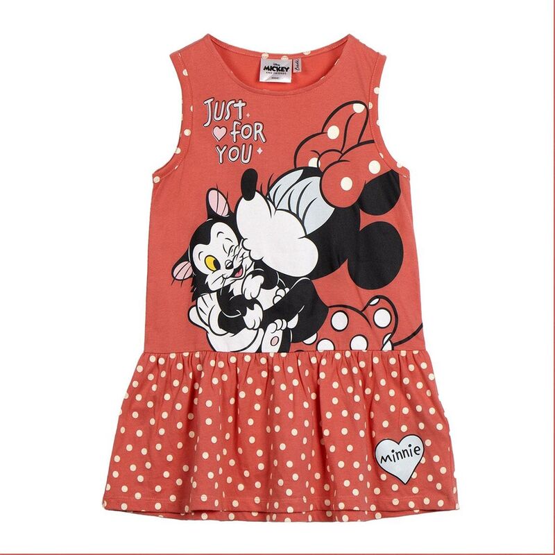 Vestido infantil rojo de Minnie Disney con falda de lunares blancos