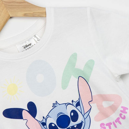 Camiseta blanca de manga corta con Stitch Disney y bajo de flecos - 3