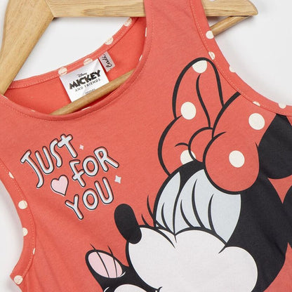 Vestido infantil rojo de Minnie Disney con falda de lunares blancos - 3