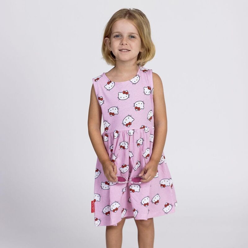 Vestido infantil rosa de algodón con estampado de Hello Kitty - 4
