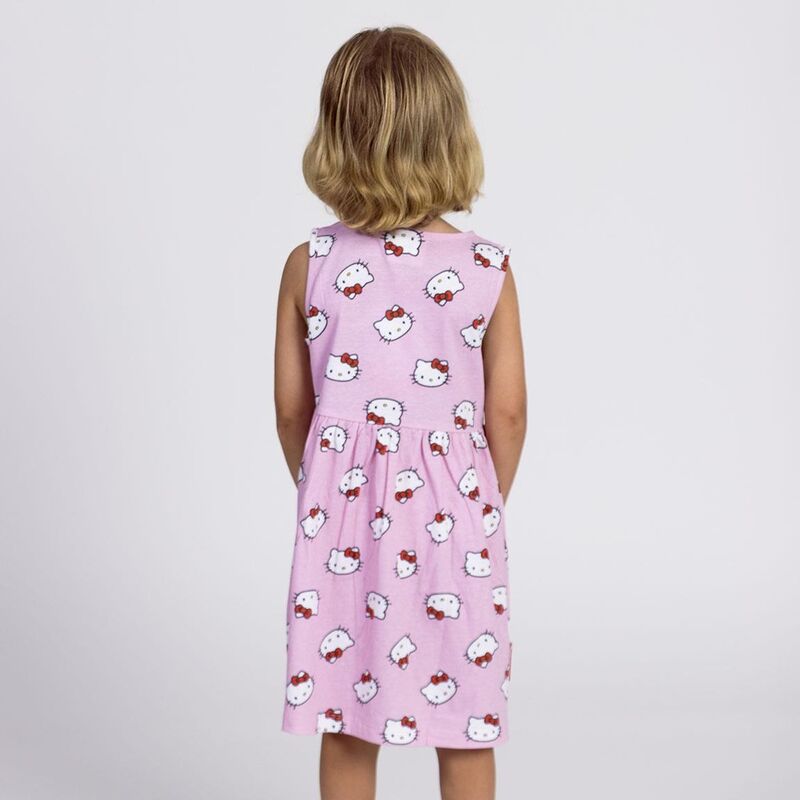 Vestido infantil rosa de algodón con estampado de Hello Kitty - 5