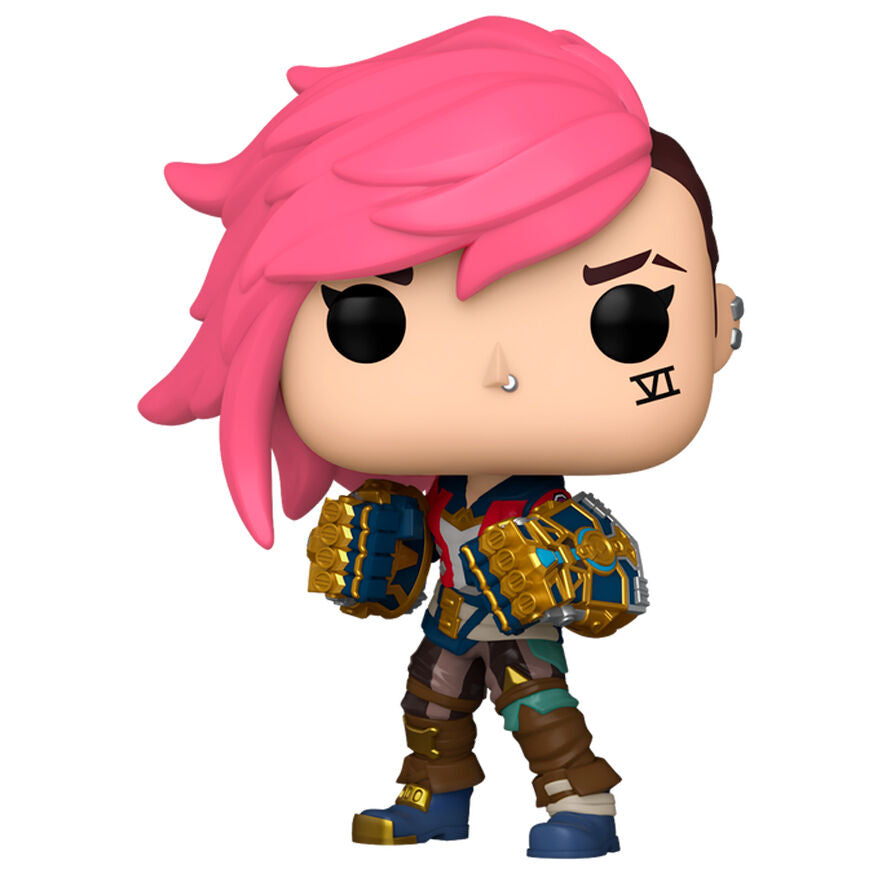Figura Funko POP! de VI de League of Legends: Arcane con pelo rosa y guanteletes azules y dorados