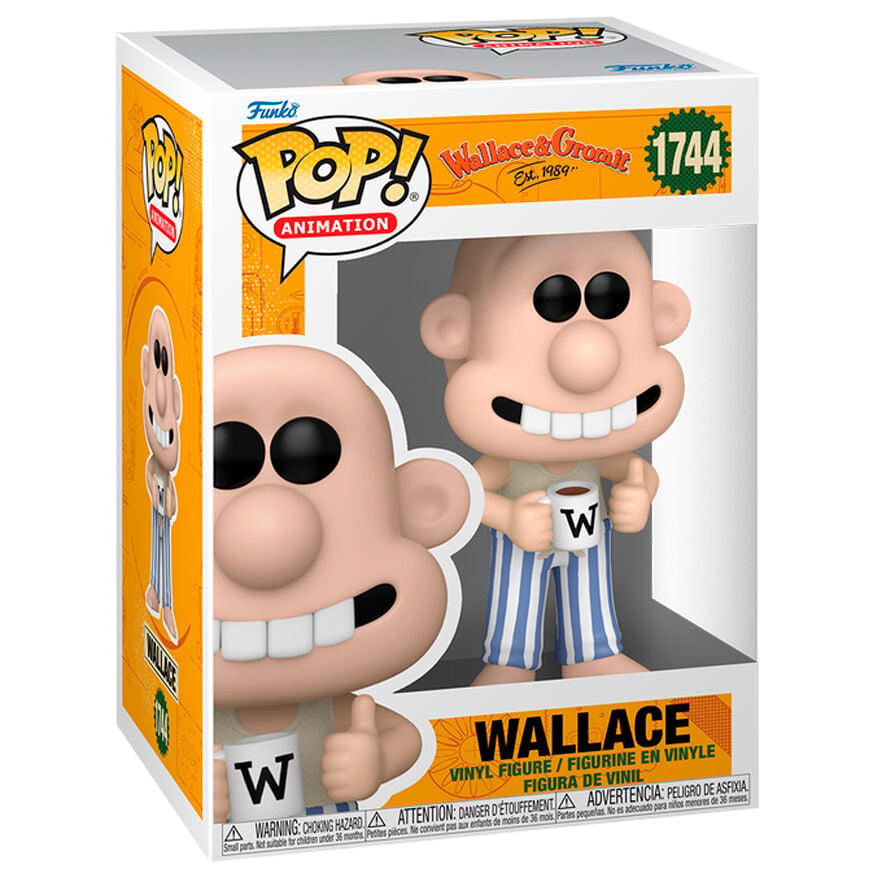 Figura Funko POP! de Wallace de Wallace & Gromit con taza y pantalón de rayas