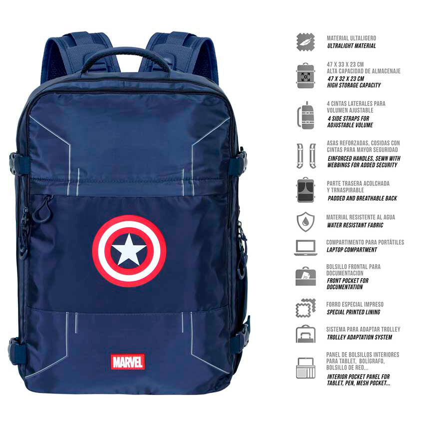Mochila azul marino de Capitán América Marvel con escudo frontal - 2