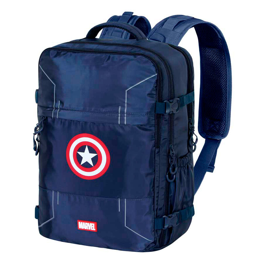 Mochila azul marino de Capitán América Marvel con escudo frontal