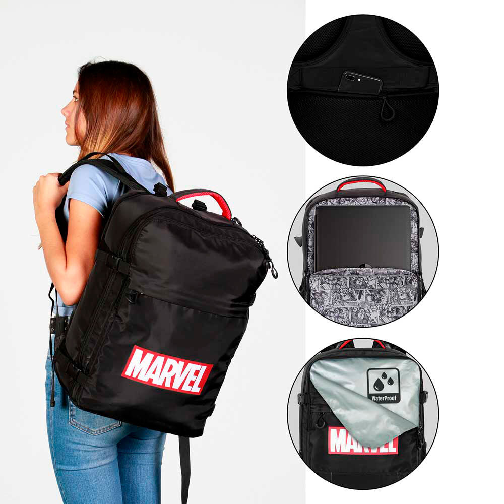 Mochila negra Marvel Comics de 49 cm con varios compartimentos - 4
