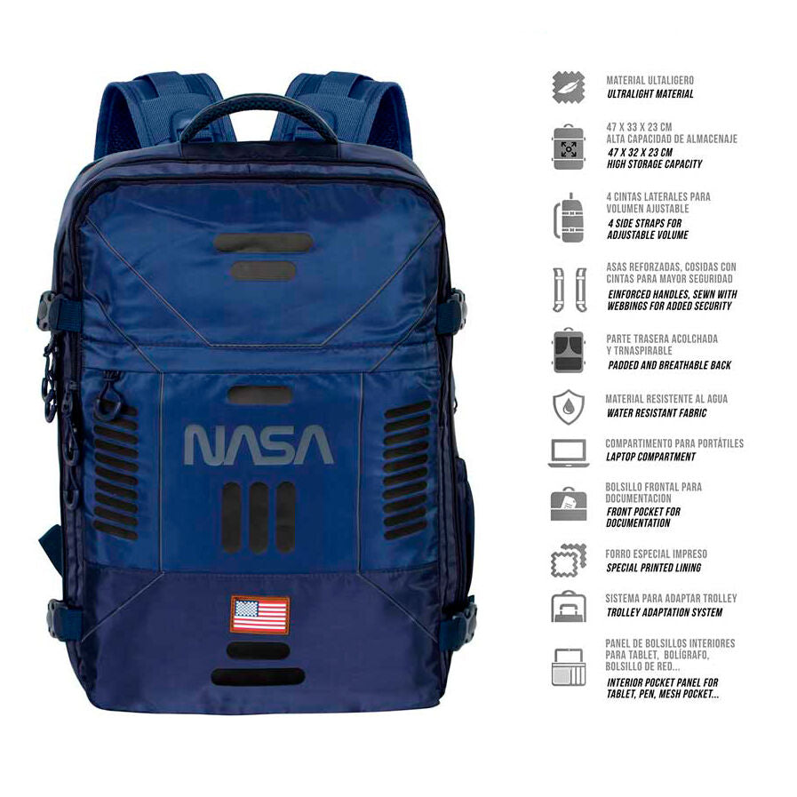 Mochila azul Spaceship NASA de 49 cm con compartimento frontal - 2