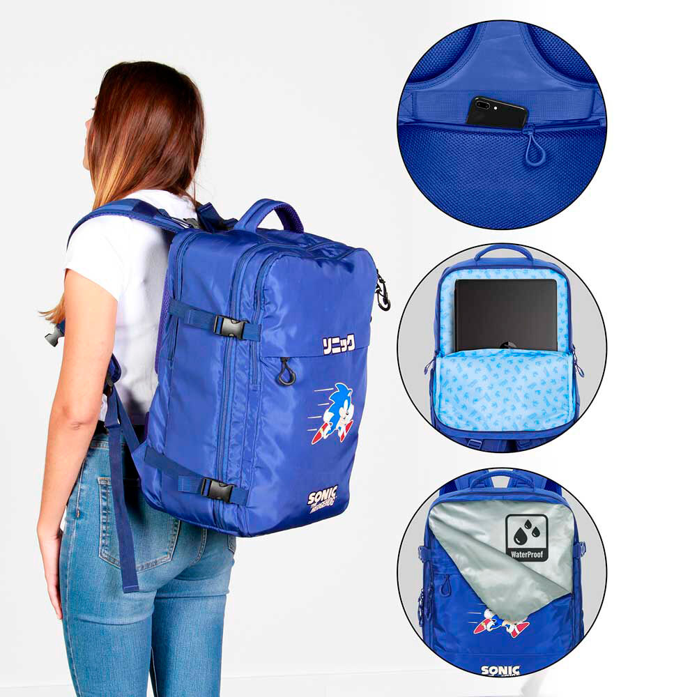 Mochila azul de Sonic the Hedgehog con varios compartimentos - 4