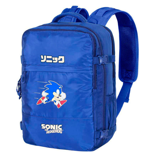 Mochila azul de Sonic the Hedgehog con varios compartimentos