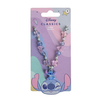 Collar de bisutería Stitch Disney con cuentas azules y lilas