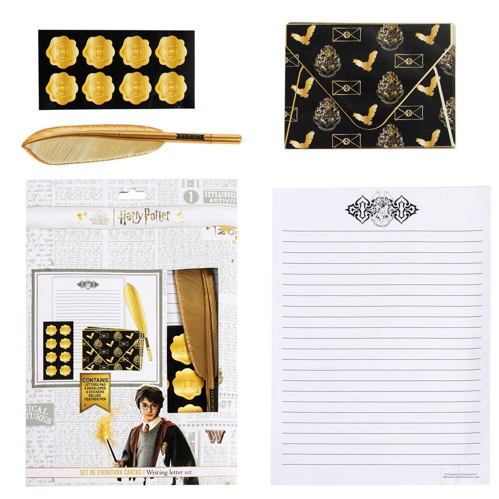 Set de papelería Harry Potter con pluma dorada y pegatinas