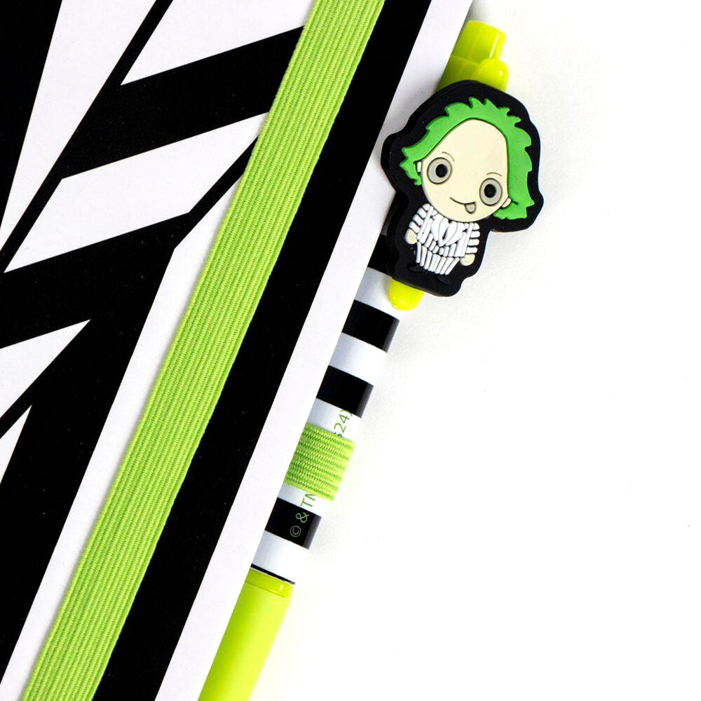 Set de papelería Beetlejuice con cuaderno y bolígrafo en blanco, negro y verde - 3